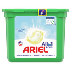 Mazgāšanas kapsulas Ariel Sensitive, 26gab cena un informācija | Mazgāšanas līdzekļi | 220.lv