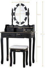 Kosmētiskais galdiņš KS136 ar LED apgaismojumu un mīkstu krēsliņu, melns cena un informācija | Kosmētikas galdiņi | 220.lv