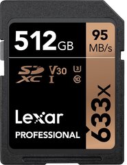 Lexar 512GB 633X Professional SDXC UHS-1 cena un informācija | Atmiņas kartes mobilajiem telefoniem | 220.lv