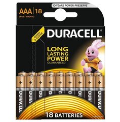 Duracell baterijas AAA MN2400 Alkaline LR03 1,5V, 18 gab. cena un informācija | Baterijas | 220.lv