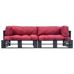 vidaXL 2-daļīgs dārza palešu dīvānu komplekts ar sarkaniem matračiem cena un informācija | Dārza mēbeļu komplekti | 220.lv
