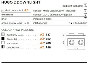 Azzardo iegremdējamais gaismeklis AZ1739 Hugo 2 cena un informācija | Iebūvējamās lampas, LED paneļi | 220.lv