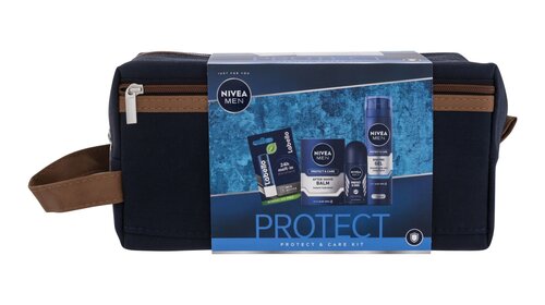 Komplekts Nivea Men Protect & Care: skūšanās gels, 200 ml + dezodorants, 50 ml + pēcskūšanās balzams, 100 ml+ lūpu balzams, 4,8 g + kosmētikas somiņa cena un informācija | Skūšanās piederumi, kosmētika | 220.lv