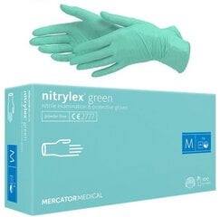 Vienreizlietojamie nitrila cimdi Mercator Nitrylex Green M, 100 gab. cena un informācija | Darba cimdi | 220.lv