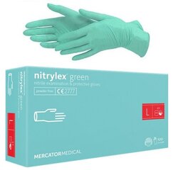 Vienreizlietojamie nitrila cimdi Mercator Nitrylex Green L 100 gab. cena un informācija | Darba cimdi | 220.lv