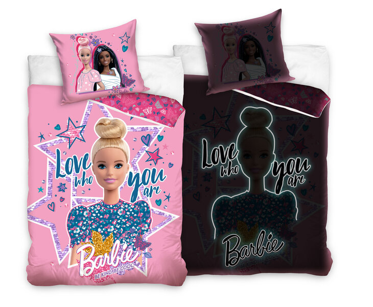 Bērnu spīdošs tumsā gultas veļas komplekts Barbie 140x200, 2 daļas cena un informācija | Bērnu gultas veļa | 220.lv