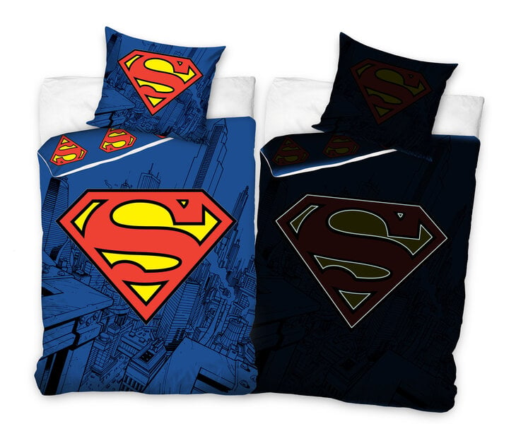 Bērnu spīdošs tumsā gultas veļas komplekts Superman 140x200, 2 daļas cena un informācija | Bērnu gultas veļa | 220.lv