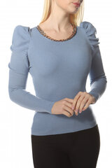 Gaiši zils trikotāžas džemperis ar zeltītas ķēdes elementu cena un informācija | Sieviešu džemperi | 220.lv