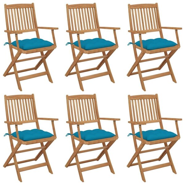 VidaXL saliekami dārza krēsli ar matračiem, 6 gab., akācijas cena | 220.lv