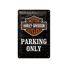 Metāla plāksne 20 x 30 cm, Harley-Davidson Parking only cena un informācija | Interjera priekšmeti | 220.lv
