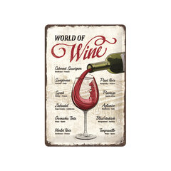 Metāla plāksne 20 x 30 cm, World of wine cena un informācija | Interjera priekšmeti | 220.lv