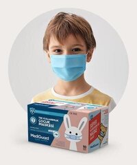 Medicīniskās bērnu vienreizējās 3 slāņu sejas maskas (50 gab.), zilas cena un informācija | Pirmā palīdzība | 220.lv