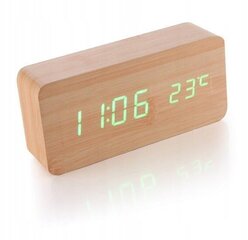 Moderns koka LED pulkstenis ar modinātāju un termometru, gaišā krāsā cena un informācija | Oriģināli pulksteņi | 220.lv