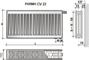 Radiators Purmo VKO 22 600-1200 cena un informācija | Apkures radiatori | 220.lv