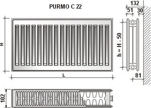 Radiators PURMO C 22 600-400 (sānu pieslēgums) cena un informācija | Apkures radiatori | 220.lv