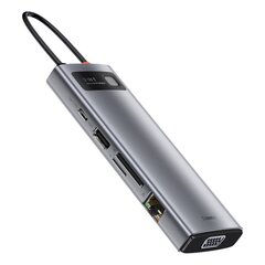 Hub 9in1 Baseus Metal Gleam Series, USB-C to 3x USB 3.0 + HDMI + USB-C PD + Ethernet RJ45 + microSD/SD + VGA cena un informācija | Adapteri un USB centrmezgli | 220.lv