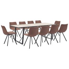 vidaXL virtuves galds un 10 krēsli, brūna mākslīgā āda cena un informācija | Ēdamistabas komplekti | 220.lv