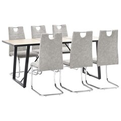 vidaXL virtuves galds un 6 krēsli, gaiši pelēka mākslīgā āda cena un informācija | Ēdamistabas komplekti | 220.lv