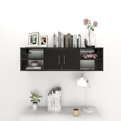 vidaXL sienas plaukts, spīdīgi melns, 102x30x29 cm, skaidu plāksne cena un informācija | Plaukti | 220.lv