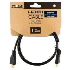Savienotājkabelis 4World HDMI - HDMI 19/19 M/M 1 m Apzeltīts cena un informācija | Kabeļi un vadi | 220.lv