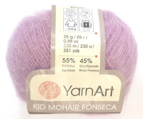 Adīšanas diegi YarnArt Kid Mohair Fonseca, krāsa gaiši violeta 17 cena un informācija | Adīšana | 220.lv