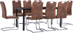 vidaXL virtuves galds un 8 krēsli, brūna mākslīgā zamšāda cena un informācija | Ēdamistabas komplekti | 220.lv