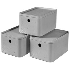 427243 Curver "Beton" Storage Box Set 3 pcs with Lid Size S Light Grey cena un informācija | Veļas grozi un mantu uzglabāšanas kastes | 220.lv