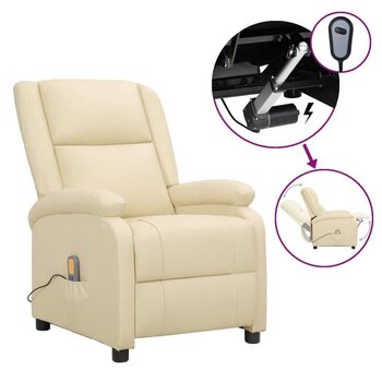 vidaXL elektrisks masāžas krēsls, atgāžams, krēmkrāsas dabīgā āda cena un informācija | Atpūtas krēsli | 220.lv