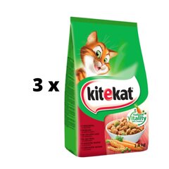 Sausā kaķu barība KITEKAT, ar liellopa gaļu un dārzeņiem, 1,8 kg x 3 gab. iepakojums cena un informācija | Sausā barība kaķiem | 220.lv