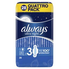 Higiēniskās paketes Always Ultra Night 28 gab. cena un informācija | Tamponi, higiēniskās paketes, ieliktnīši | 220.lv
