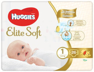 HUGGIES NewBorn Elite Soft 1 2-5kg a/b 26gab. cena un informācija | Autiņbiksītes | 220.lv