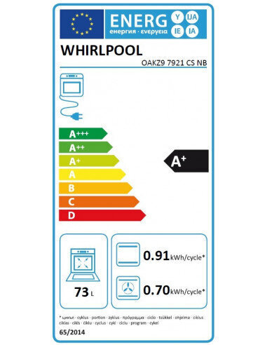 Whirlpool OAKZ97921CSNB iebūvējama cepeškrāsns, A+, 73l, melna internetā