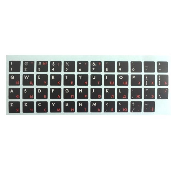 HQ Наклейки на клавиатуру ENG белый/ RUS красный Qwerty чёрный Pattern
