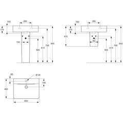 Izlietne Ideal Standard Connect Cube, 60x46 cm, E794501 cena un informācija | Izlietnes | 220.lv