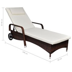 vidaXL sauļošanās zvilnis ar matraci un riteņiem, brūna PE rotangpalma cena un informācija | Sauļošanās krēsli | 220.lv