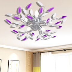 Griestu lampa ar akrila kristālu lapām 5 E14 spuldzēm, violeta, balta cena un informācija | Griestu lampas | 220.lv