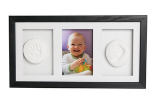Trīskāršs rāmis ar māla komplektu Baby HandPrint, melns cena un informācija | Mazuļa nospiedumi | 220.lv