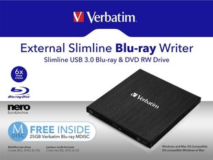 Verbatim External Slimline USB 3.0 Blu-ray Writer (43890) cena un informācija | Optiskie diskdziņi | 220.lv