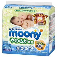 Japāņu mitro salvešu komplekts Moony Filling 3 x 80 gab. cena un informācija | Mitrās salvetes, vienreizlietojamie paladziņi | 220.lv