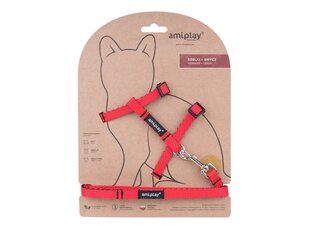 Amiplay komplekts kaķim Twist Red S: neilona kaķu krūšu siksna ar pavadu cena un informācija | Pavadas, apkakles, siksnas kaķiem | 220.lv