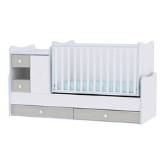 Augoša bērna gultiņa ar kumodi Lorelli Mini Max New, 120x60, balta/zila cena un informācija | Zīdaiņu gultas | 220.lv