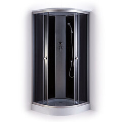 Slēgtā dušas kabīne GOTLAND LISA 80x80x215cm, seklais paliktnis (15cm), hromēts profils, priekšējie stikli peleki, aizmugure melna cena un informācija | Dušas kabīnes | 220.lv