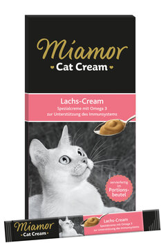 Miamor šķidrs kaķu gardums ar lasi Lachs-cream 6x15g cena un informācija | Gardumi kaķiem | 220.lv