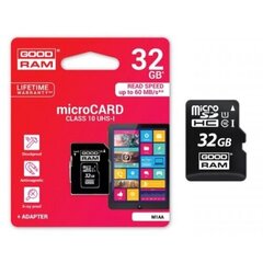 Atminas karte Goodram microSD 32Gb (class 10) + SD adapter cena un informācija | Atmiņas kartes mobilajiem telefoniem | 220.lv