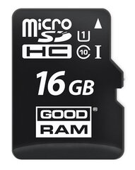 Atmiņas karte Goodram MicroSD 16GB Class 10/UHS 1 + Adapteris SD cena un informācija | USB Atmiņas kartes | 220.lv