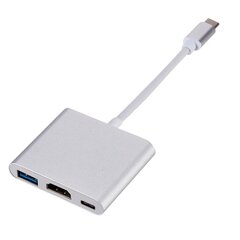 Roger Multimedijas Adapteris Type-C -> HDMI (4K @ 30Hz, 1080P @ 60Hz) + USB 3.0, Sudraba cena un informācija | Adapteri un USB centrmezgli | 220.lv