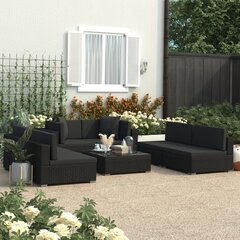 vidaXL 7-daļīgs dārza atpūtas mēbeļu komplekts ar matračiem, melns PE cena un informācija | Dārza mēbeļu komplekti | 220.lv