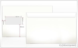 Aploksne C5 ar lodziņu, balta, 162x220 mm cena un informācija | Aploksnes | 220.lv